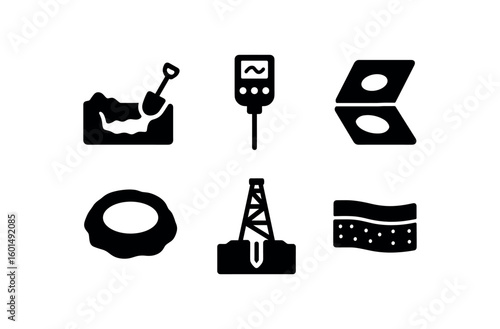 solid icon isolated pit ecavation site pit soil tester pit trapdoor cover pit crater rim pit drilling rig pit sediment layer