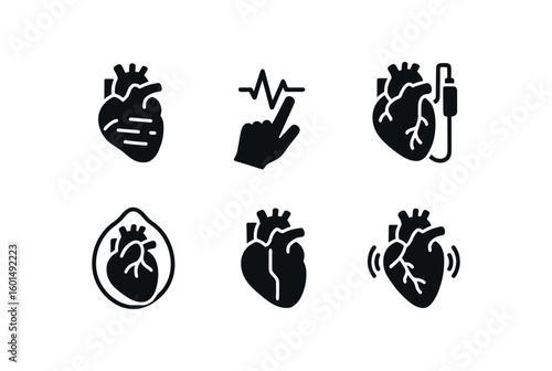 solid icon isolated cardiac muscle pulse palpation blood pump pericardial sac septal wall atrial contraction