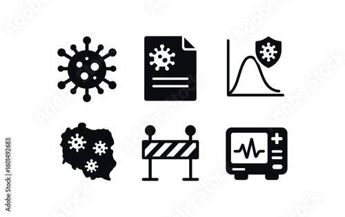 solid icon isolated illness vis model illness pathology report illness immune response curve illness infection map illness quarantine barrier illness health monitor