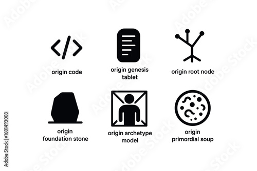 solid icon isolated origin source code origin genesis tablet origin root node origin foundation stone origin archetype model origin primordial soup