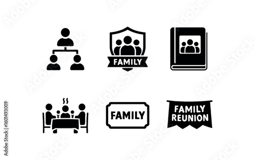 solid icon isolated family tree diagram family crest emblem family photo album family dinner table family surname plaque family reunion banner