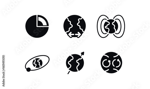 solid icon isolated earth core composition earth tectonic plate earth magnetic field earth orbit path earth aial tilt earth mantle convection