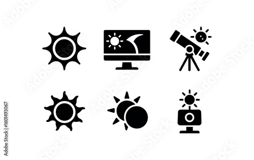 solid icon isolated sun core fusion reactor sun flare monitor sunspot observation instment sun corona filter sun eclipse simulator sun irradiation sensor