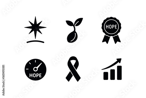 solid icon isolated hope guiding star hope renewal seed hope resilience badge hope optimism gauge hope solidarity ribbon hope aspiration chart
