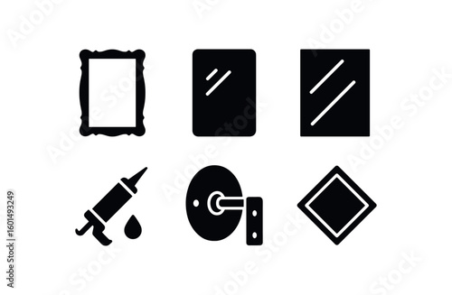solid icon isolated mirror frame border mirror glass pane mirror reflection coating mirror backing adhesive mirror mounting bracket mirror bevel edge