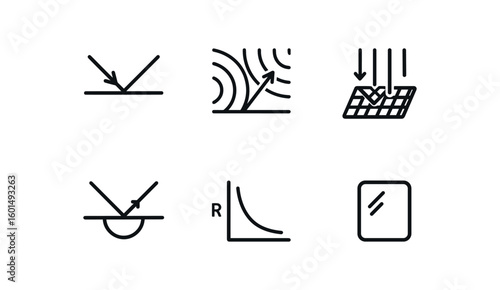 solid icon isolated reflection ray diagram reflection wavefront model reflection polarization filter reflection indicator reflection coefficient chart reflection mirror surface