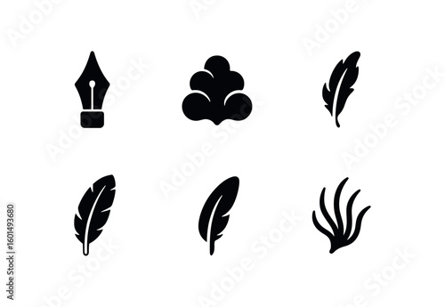 solid icon isolated quill pen tip down jacket filling feather boa strand f plume assembly calamus shaft section vane hooklet cluster