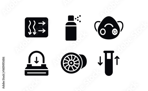 solid icon isolated gas echange membrane aerosol diffuser respiratory mask pump intake valve turbofan engine air sampler tube