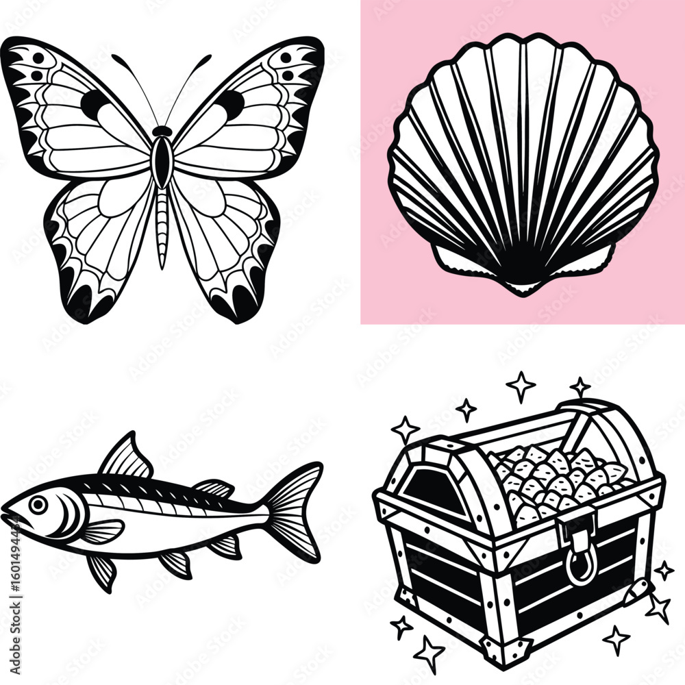 Obraz premium Vector art of a black and white illustration of a butterfly with intricate wing patterns isolated on a white background