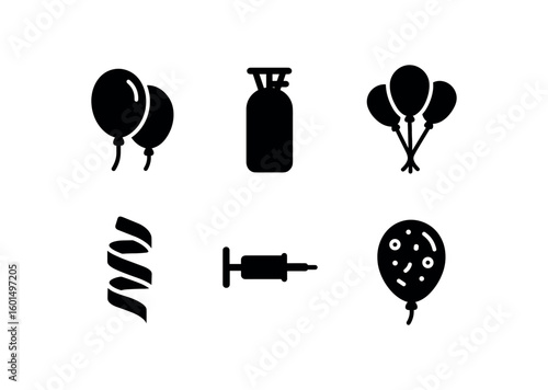 solid icon isolated late balloons helium tank balloon bouquet colorful ribbon balloon pump confetti balloon