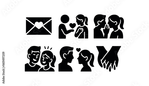 solid icon isolated love letter romantic gesture whispe vow sha laughter stolen glance intertwined fingers