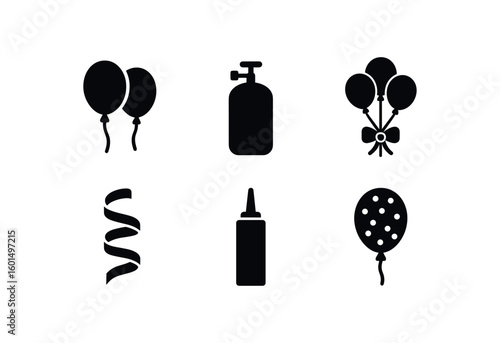 solid icon isolated balloons (supplies): late balloons helium tank balloon bouquet colorful ribbon balloon pump confetti balloon