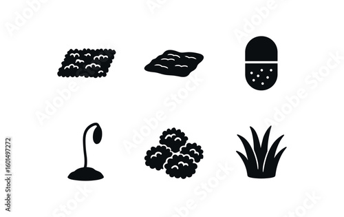 solid icon isolated moss carpet moss mat moss capsule moss spore moss colony moss tuft