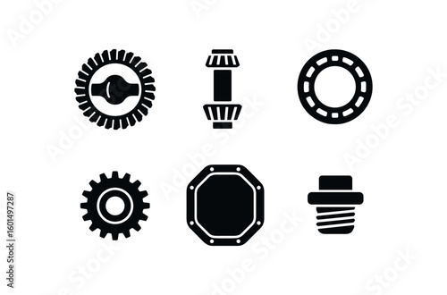 solid icon isolated rear differential system ring gear rear differential system pinion gear rear differential system carrier bearing rear differential system side gear rear differential