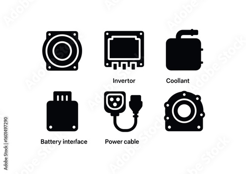 solid icon isolated hybrid motor housing stator sleeve hybrid motor housing inverter mount hybrid motor housing coolant jacket hybrid motor housing battery interface hybrid motor housing