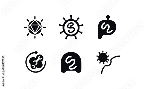 solid icon isolated viral infection capsid protein shell viral infection envelope glycoprotein spike viral infection reverse transcriptase enzyme viral infection replication transcription