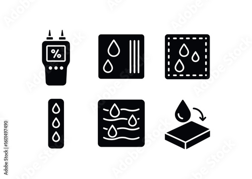 solid icon isolated dampness moisture meter dampness humidity sensor dampness absorption pad dampness indicator strip dampness ventilation vent dampness waterproof coating