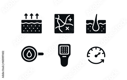 solid icon isolated skin epidermis layer skin dermis fiber skin pore map skin hydration sensor skin teture scanner skin elasticity gauge