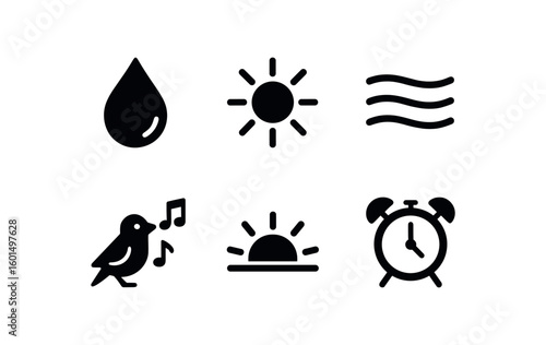 solid icon isolated morning dew drop morning sun beam morning mist veil morning chirping chos morning horizon glow morning alarm chime