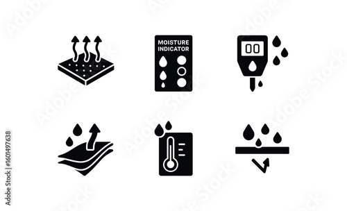 solid icon isolated moisture absorption membrane moisture indicator card moisture transmission rate tester moisture wicking fabric moisture condensation sensor moisture barrier coating