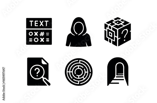 solid icon isolated mystery cipher code mystery veil shroud mystery puzzle bo mystery hidden clue mystery labyrinth maze mystery secret passage