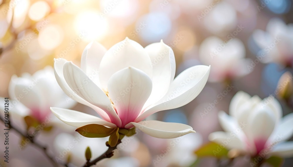 Fototapeta premium Soft-focus magnolia blossoms in spring sunshine