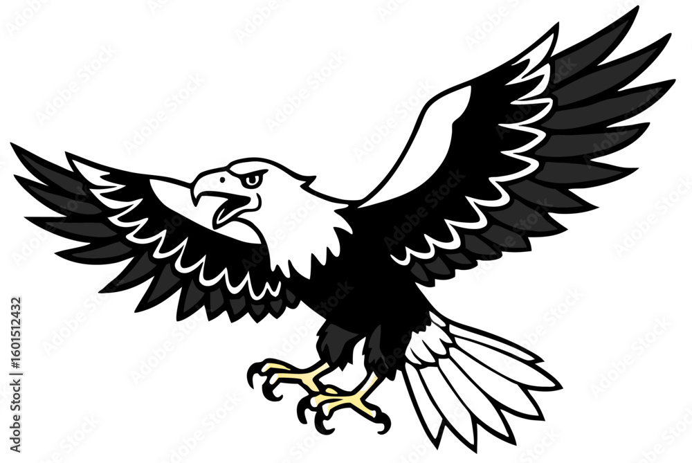 Fototapeta premium Flying silhouette of an eagle with wings, a majestic wildlife vector illustration