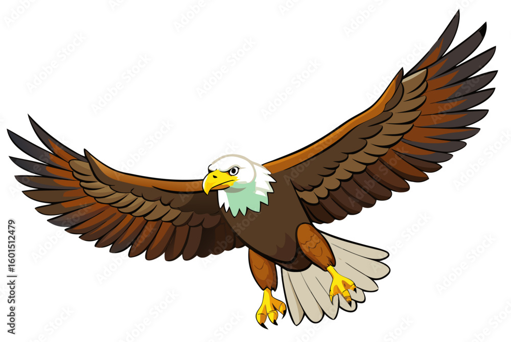 Fototapeta premium Vector cartoon illustration of a flying bald eagle, a majestic symbol of freedom and nature