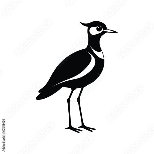 a lapwing bird full black silhouette vector illustration on white background