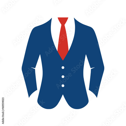 Business suit icon with red tie in blue vector style, minimalist male fashion and formalwear concept, Father’s Day theme