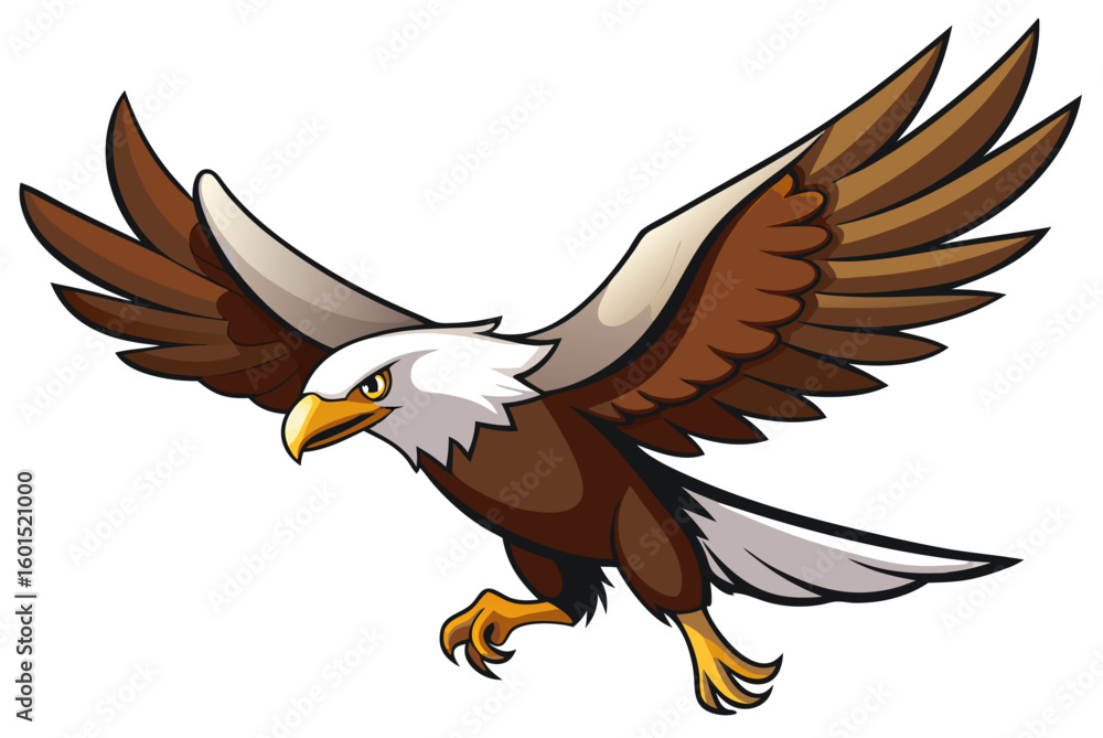 Obraz premium Cartoon vector illustration of a majestic bald eagle in flight