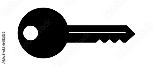A simple black key silhouette on a clean white background, symbolizing security and access.
