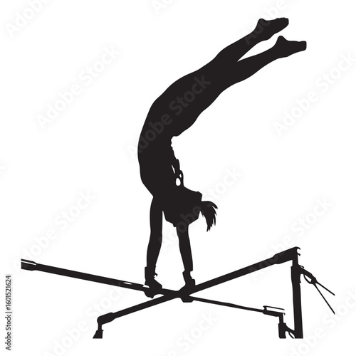 A gymnast performing a handstand on parallel bars isolated on white background
