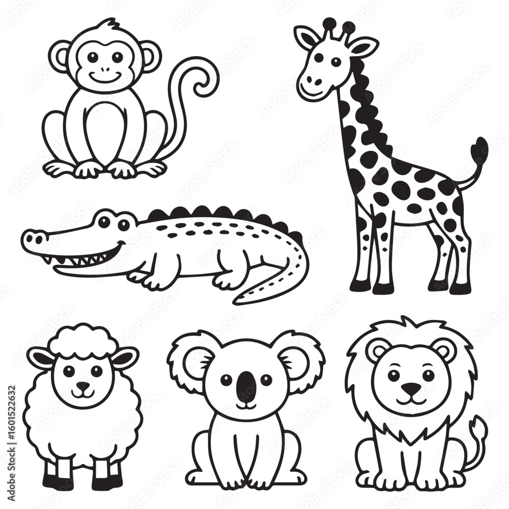Naklejka premium Collection of cute cartoon animals isolated on white background