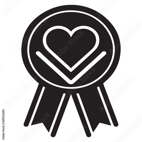 Heart award ribbon badge isolated on white background