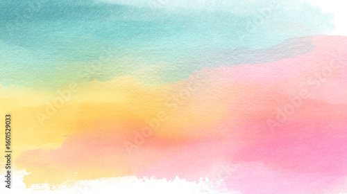 イエローからターコイズへとにじむ水彩グラデーション背景
