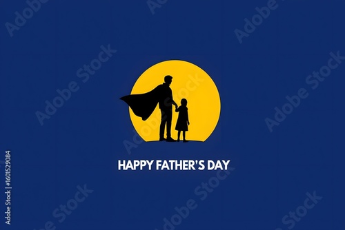 Happy father's day superhero dad with daughter silhouette vector graphic design art