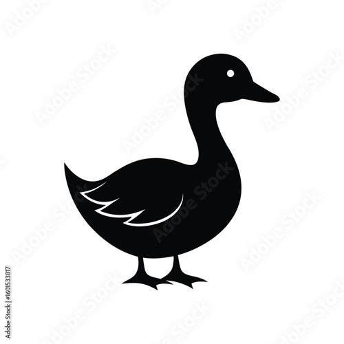a duck bird full black silhouette vector illustration on white background