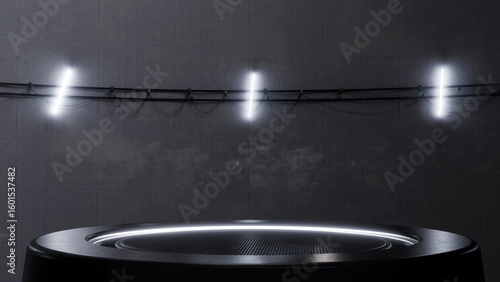 Wallpaper Mural Industrial metallic technology podium. witch concrete background and neon lights Torontodigital.ca