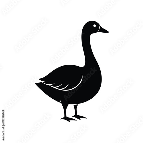 a goose bird full black silhouette vector illustration on white background