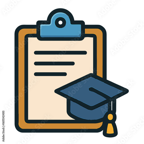 Clipboard with Graduation Cap Icon – Flat Style Education Report and Academic Document Symbol