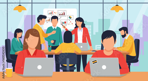 Diverse team brainstorming in modern office, perfect for website landing pages or presentations.