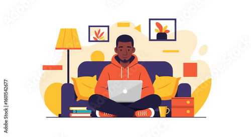 Man working from home on laptop, perfect for blog posts about remote work or work-life balance.