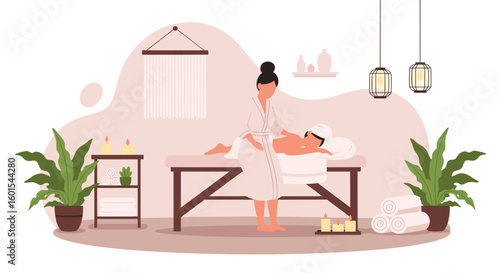 Spa Day: Massage Therapist Giving a Relaxing Back Massage in a Serene Setting - Perfect for Wellness Brochures and Websites