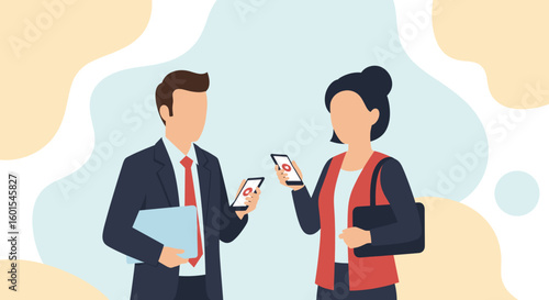 Business colleagues using smartphones, ideal for websites, presentations, or marketing materials.