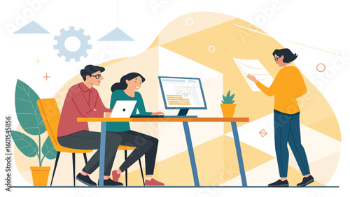 Teamwork and Data Analysis: Illustration for Business Reports and Presentations