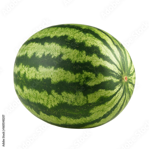 A whole watermelon with a green rind