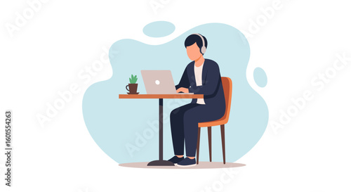 Man working on laptop in cafe, perfect for website banners or blog posts about remote work.