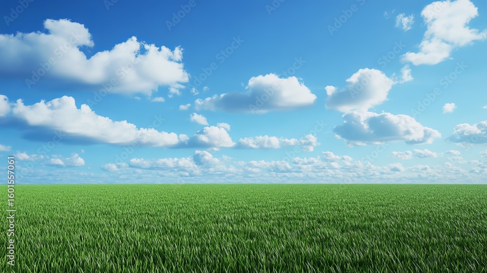 Obraz premium Wide shot of a grassy field under a partly cloudy blue sky