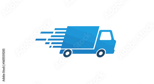 Fast Delivery Truck Icon: Blue, Side View, Speed Lines